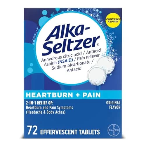 Alka-Seltzer Heartburn + Pain Effervescent Tablets 72 ct | Fast Relief for Heartburn & Pain thumbnail 1
