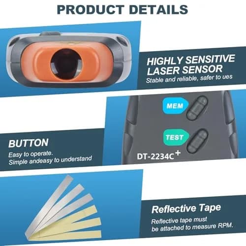 AGPTEK Professional Digital Laser Photo Tachometer Non Contact RPM Tach 131mm (5.16 inch) thumbnail 4