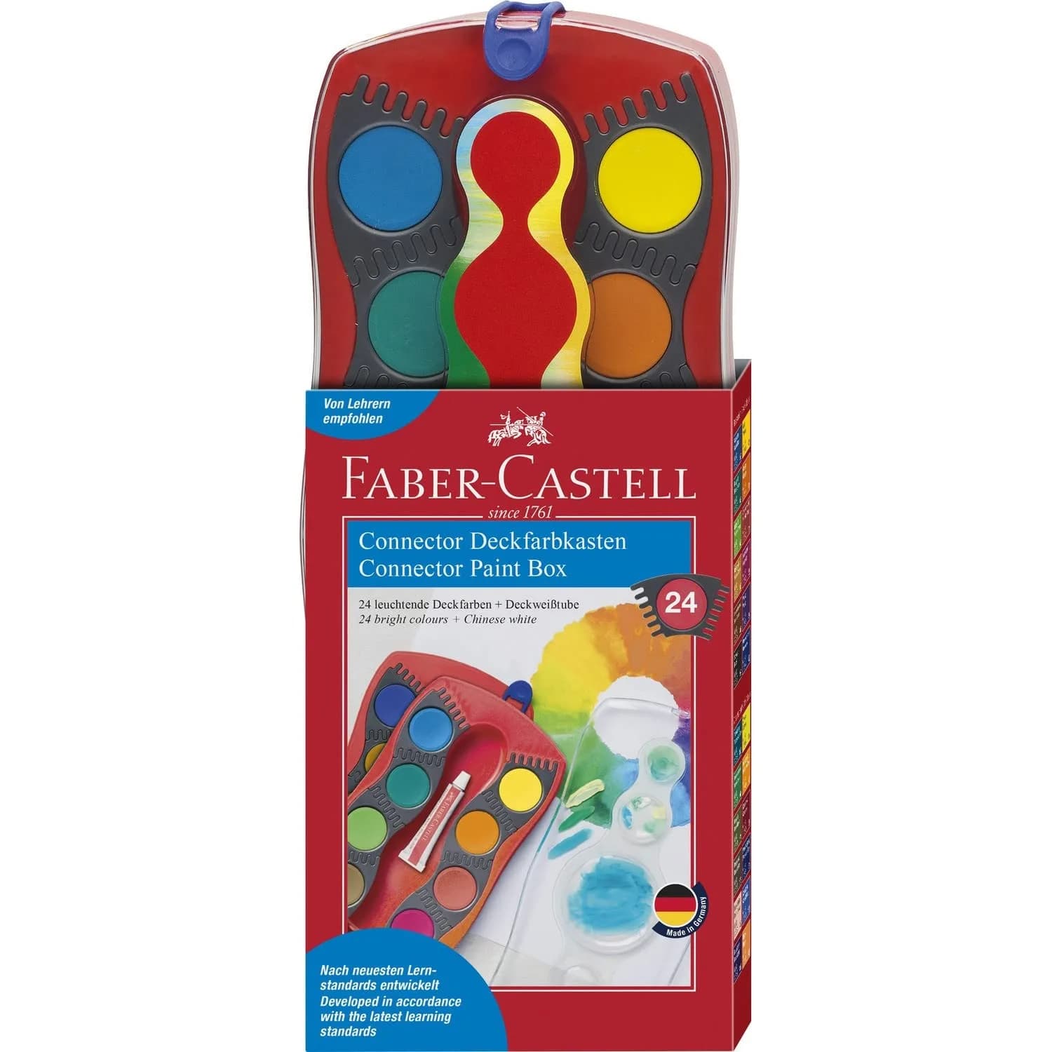 Faber-Castell Connector Watercolor Paint Set, 24 Colors, 7mm Pans | Non-Toxic & Washable Art Supplies for Kids