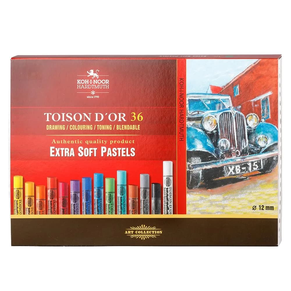 Koh-I-Noor Toison D'or 8555 Extra Soft Artist Pastels 36 Count (1.5 cm Diameter) | Professional Grade Drawing Media — Multi-colour
