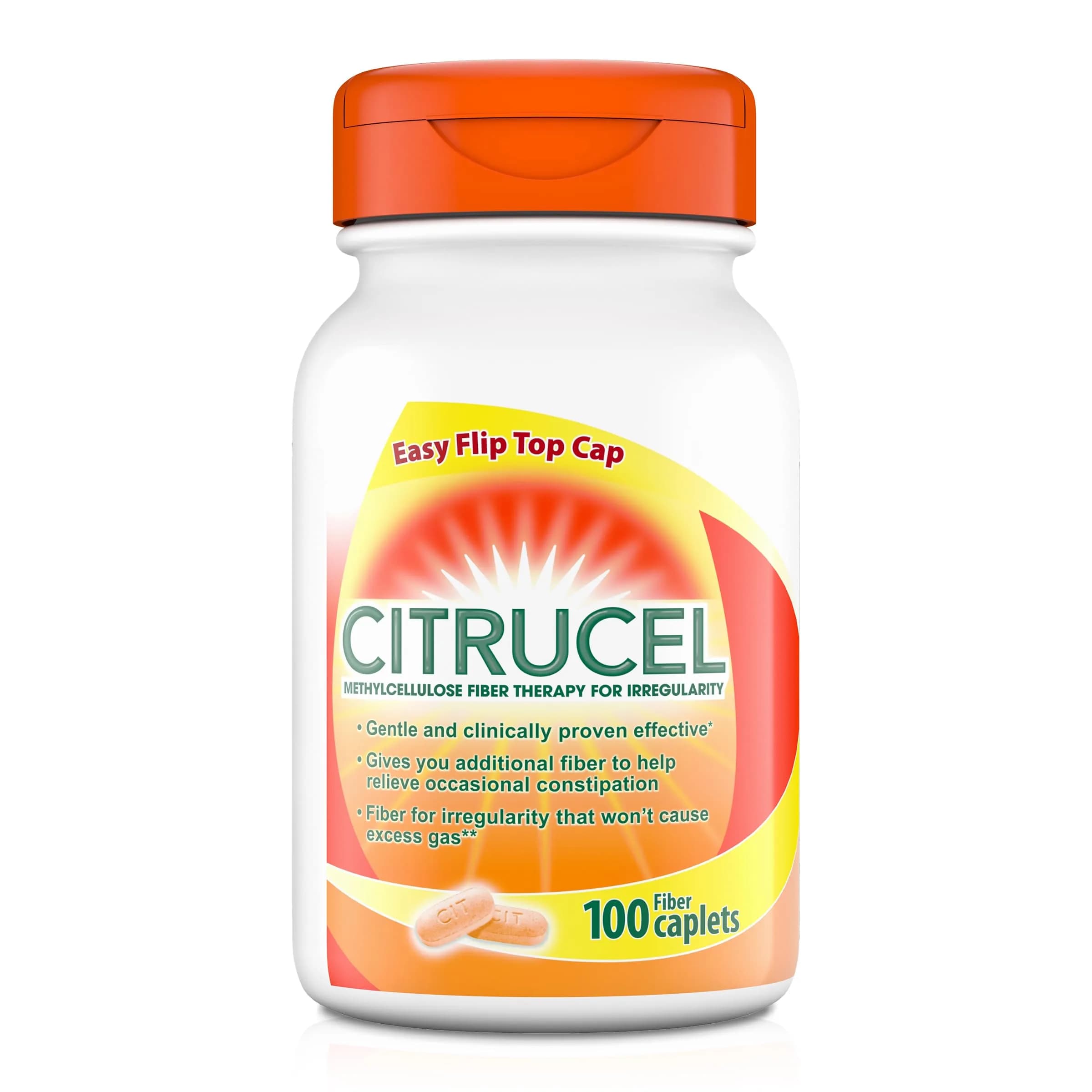 CITRUCEL Fiber Therapy Caplets 100 Count | Supports Occasional Constipation Relief, Orange Flavor - main product image