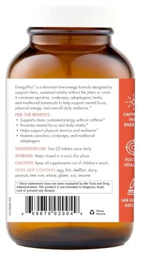 PURE ESSENCE LABS Energy Plus 120 Tablets | Caffeine-Free Herbal Energy & Focus Supplement thumbnail 3
