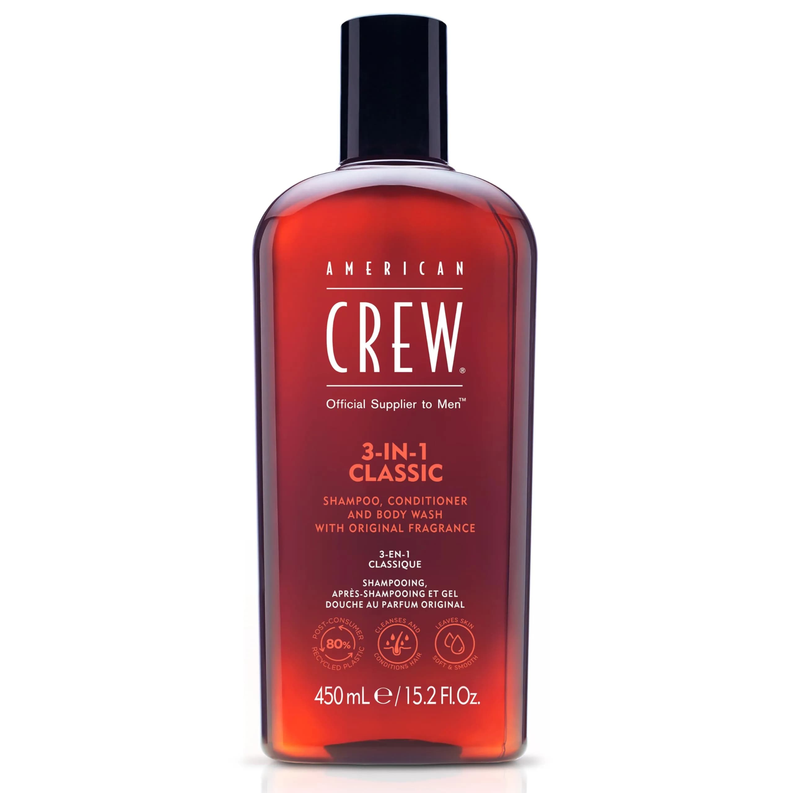 American Crew 3-in-1 Shampoo, Conditioner & Body Wash 450ml (15.2 fl oz) | Classic Scent for Men - main product image
