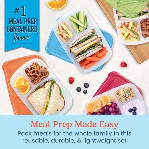 Bentgo Easyboxes - Stackable 3-Compartment Lunch Boxes 5 cups | Reusable BPA-Free Containers for Kids & Adults thumbnail 2