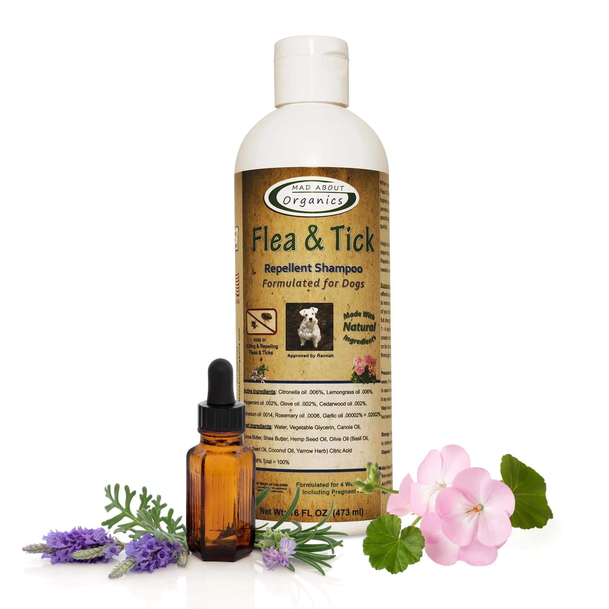 Mad About Organics Flea & Tick Protection Shampoo for Dogs – Gentle, pH Balanced, 16 FL OZ | Natural Shea & Cocoa Butter - main product image
