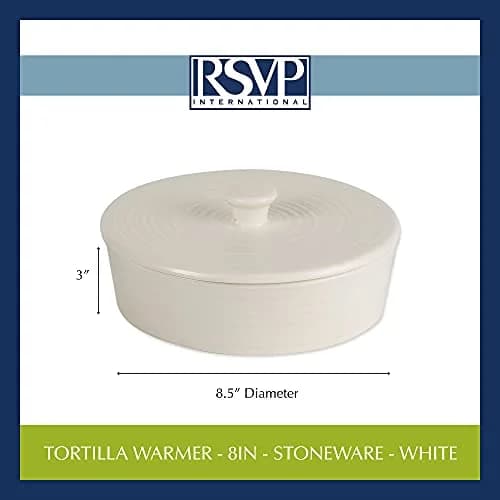 RSVP International Stoneware Tortilla Warmer & Server with Lid | Microwave & Oven Safe, 8.5" Diameter thumbnail 3