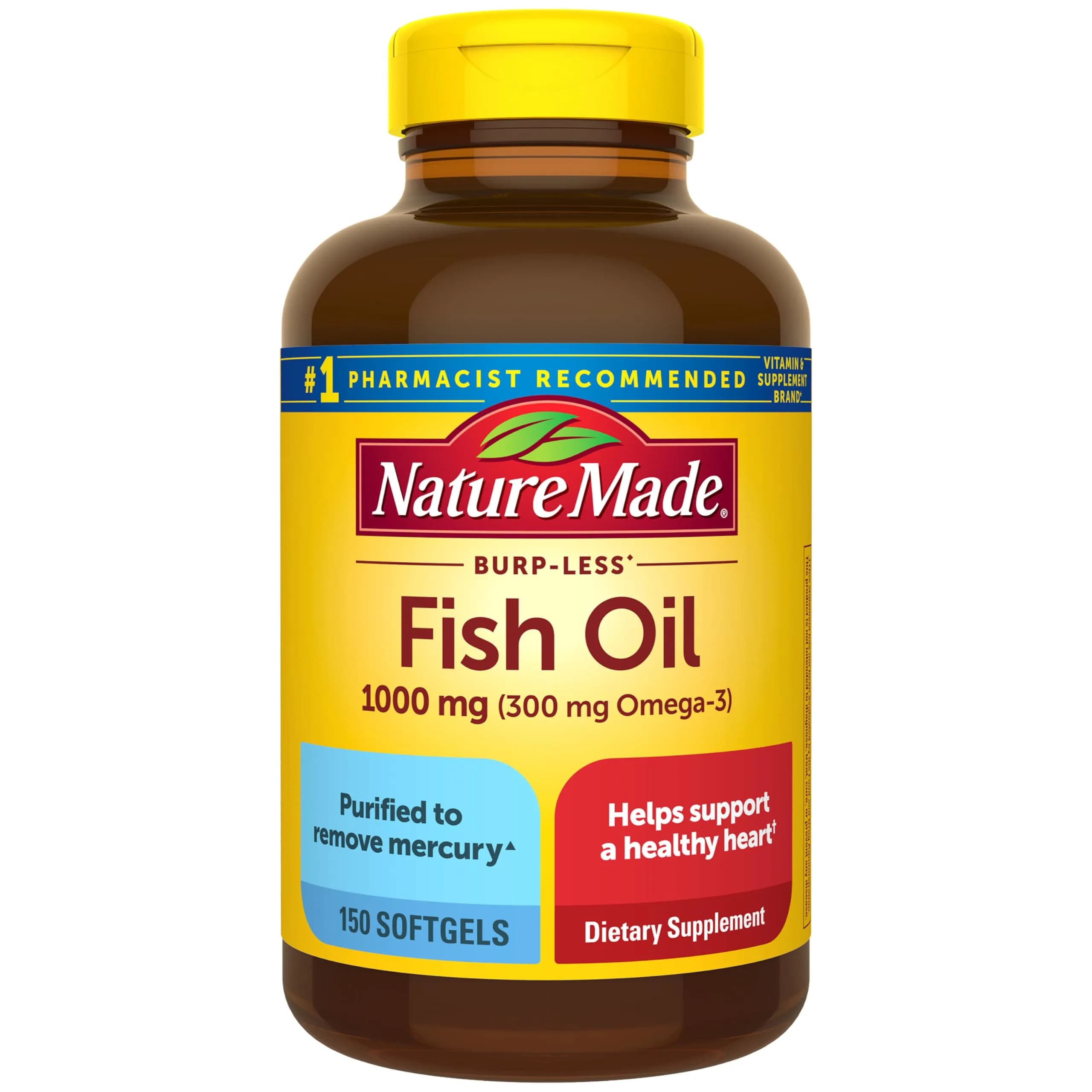 Nature Made Burp Less Fish Oil Omega 3 1000mg Softgels 150 Count