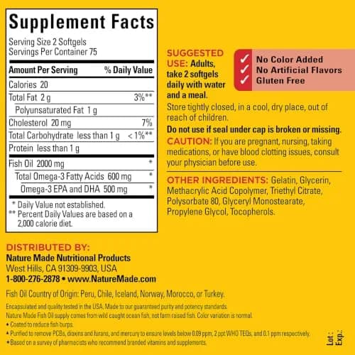 Nature Made Burp Less Fish Oil Omega 3 1000mg Softgels 150 Count thumbnail 6