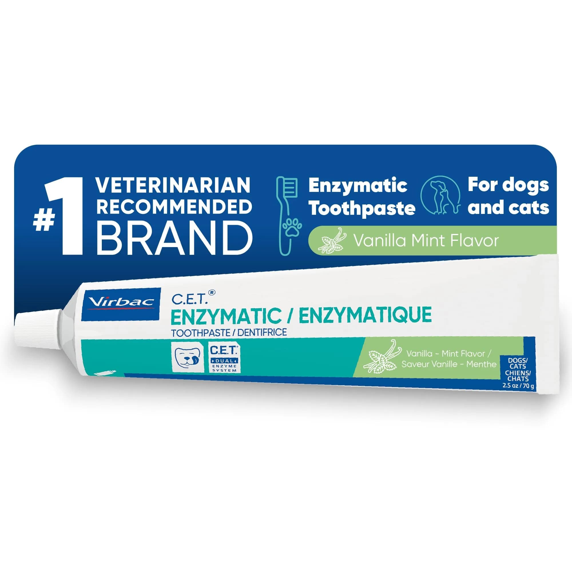 Virbac C.E.T. Enzymatic Toothpaste Vanilla Mint Flavor 70g (2.5 oz) | Vet Recommended Tartar & Plaque Control - main product image
