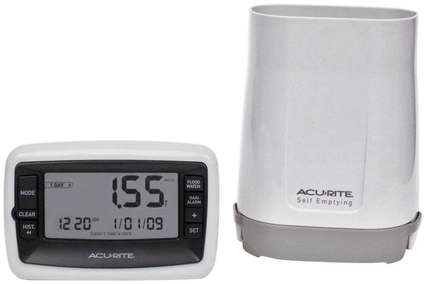 AcuRite Wireless Digital Rain Gauge with Self-Emptying Collector 0.88 lb (0.4 kg) | Measures Rainfall in Inches or Millimeters with History & Alerts