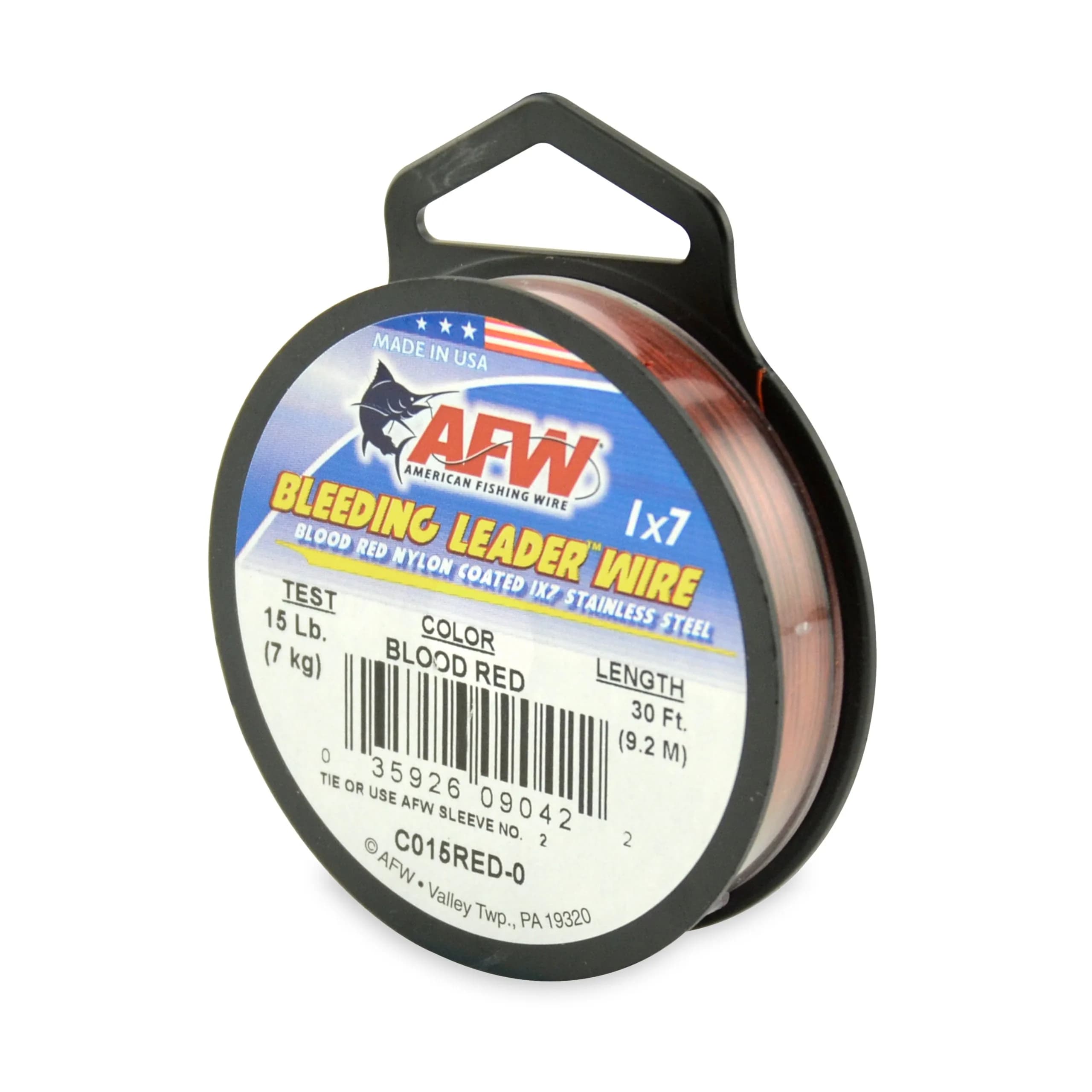 AFW Bleeding Leader Blood Red Nylon Coated 1x7 Stainless Steel Leader Wire 9.14 m (30 Feet) | 13.6 kg (30 Pound) Test — 15 Pound Test