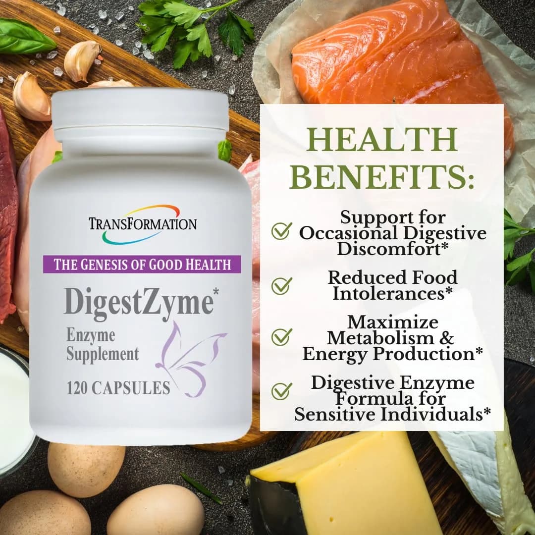 TRANSFORMATION THE GENESIS OF GOOD HEALTH Enzymes Natural DigestZyme Supplement for Overall Health & Digestion, 120 Capsules - main product image