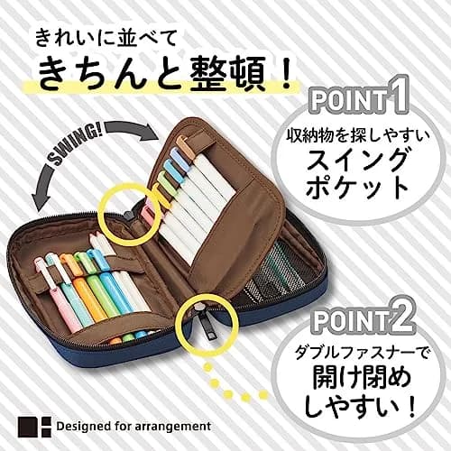 LIHIT LAB Large Capacity Zipper Pencil Case | 19.5cm x 5cm x 12cm (7.9" x 2" x 4.7") | Organizes Pens, Cosmetics, Gadgets thumbnail 4