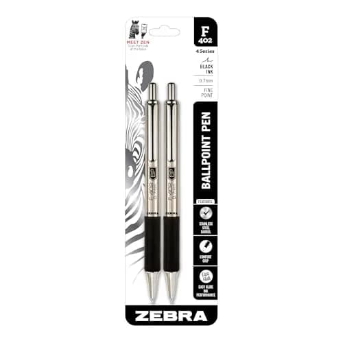 Zebra Pen STEEL F-402 Retractable Ballpoint Pen 0.7mm | Durable Stainless Steel, Precise Fine Point, Refillable, 2-Pack thumbnail 1