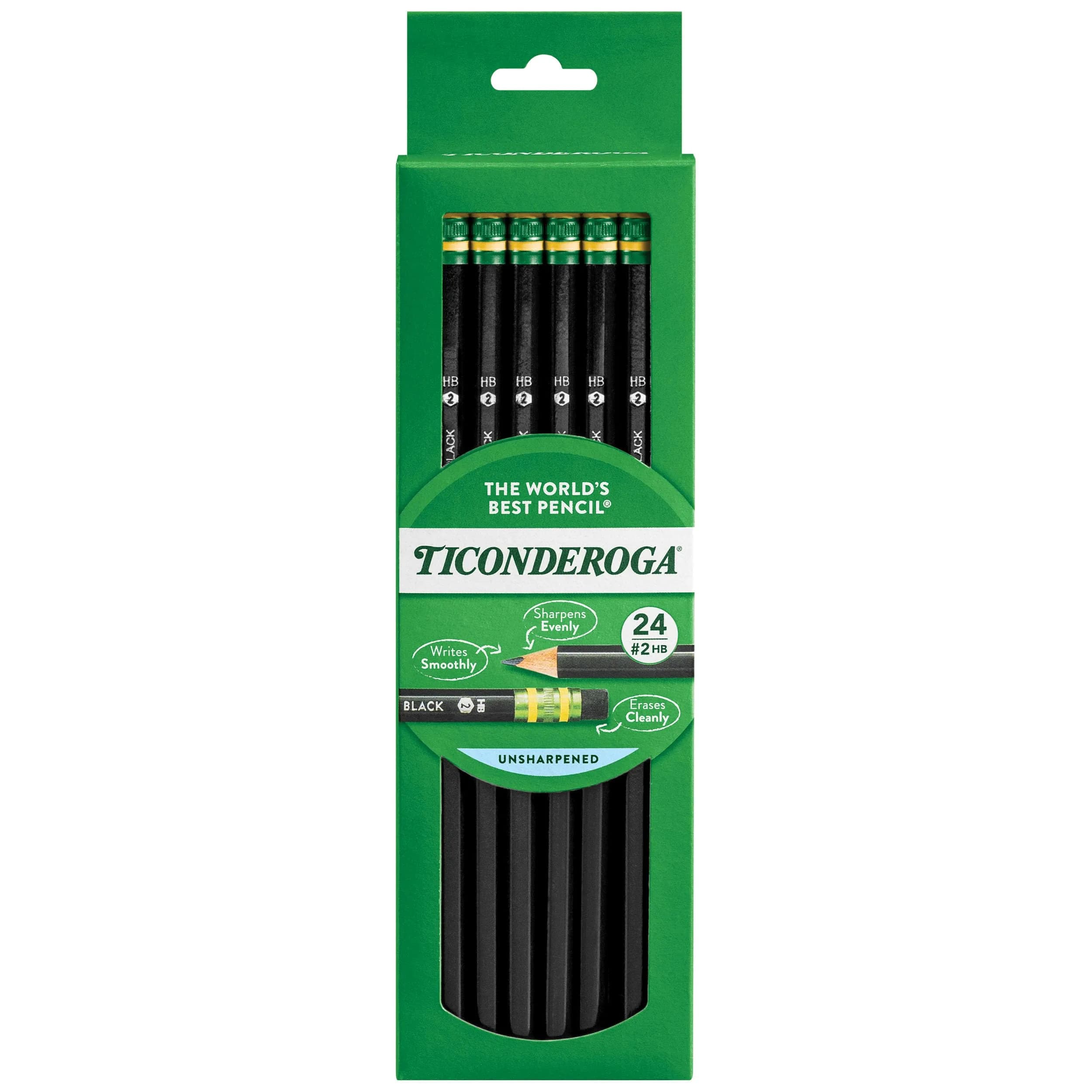 Ticonderoga Wood-Cased Pencils, HB Soft, Black, 24 Count | Trusted by Teachers for Smooth Writing