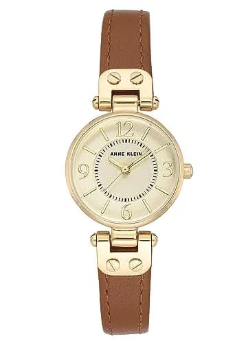 Anne Klein Women's 26mm Quartz Watch with Champagne Dial and Brown Leather Strap | Classic Dress Watch thumbnail 1