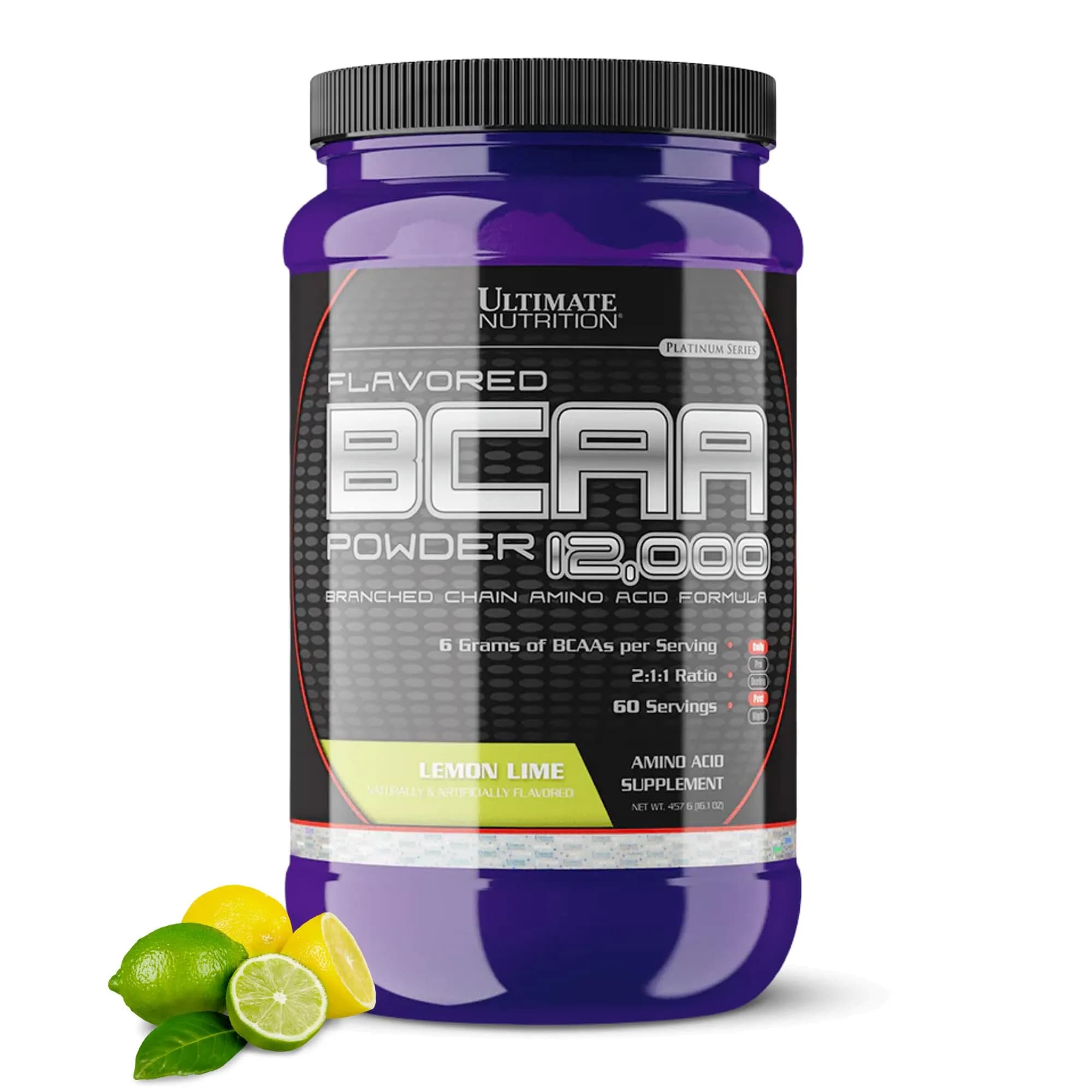 Ultimate Nutrition BCAA Powder 12000, Fruit Punch | 6g Amino Acids for Muscle Recovery & Endurance — Lemon Lime / 16.1 Ounce