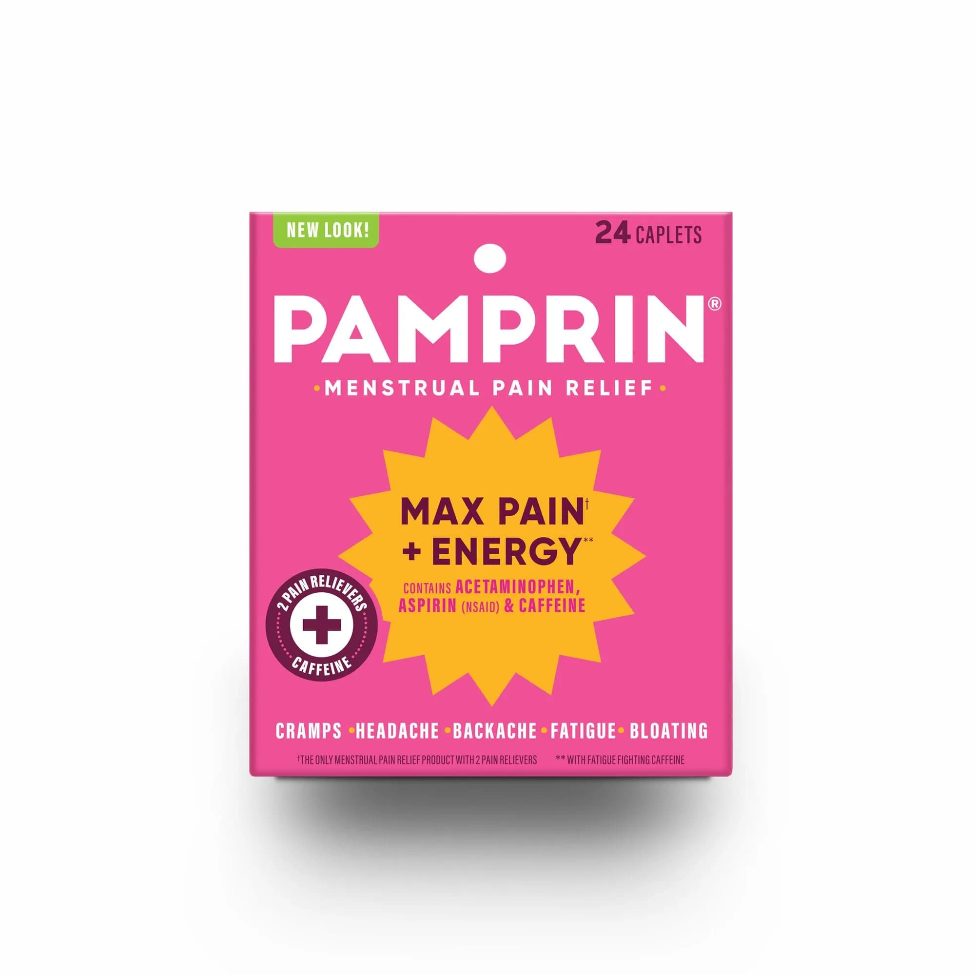 Pamprin Max Pain + Energy Caplets 24 Count | Menstrual Relief for Cramps, Bloating & Fatigue - main product image