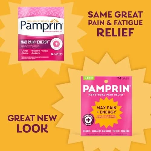 Pamprin Max Pain + Energy Caplets 24 Count | Menstrual Relief for Cramps, Bloating & Fatigue thumbnail 5