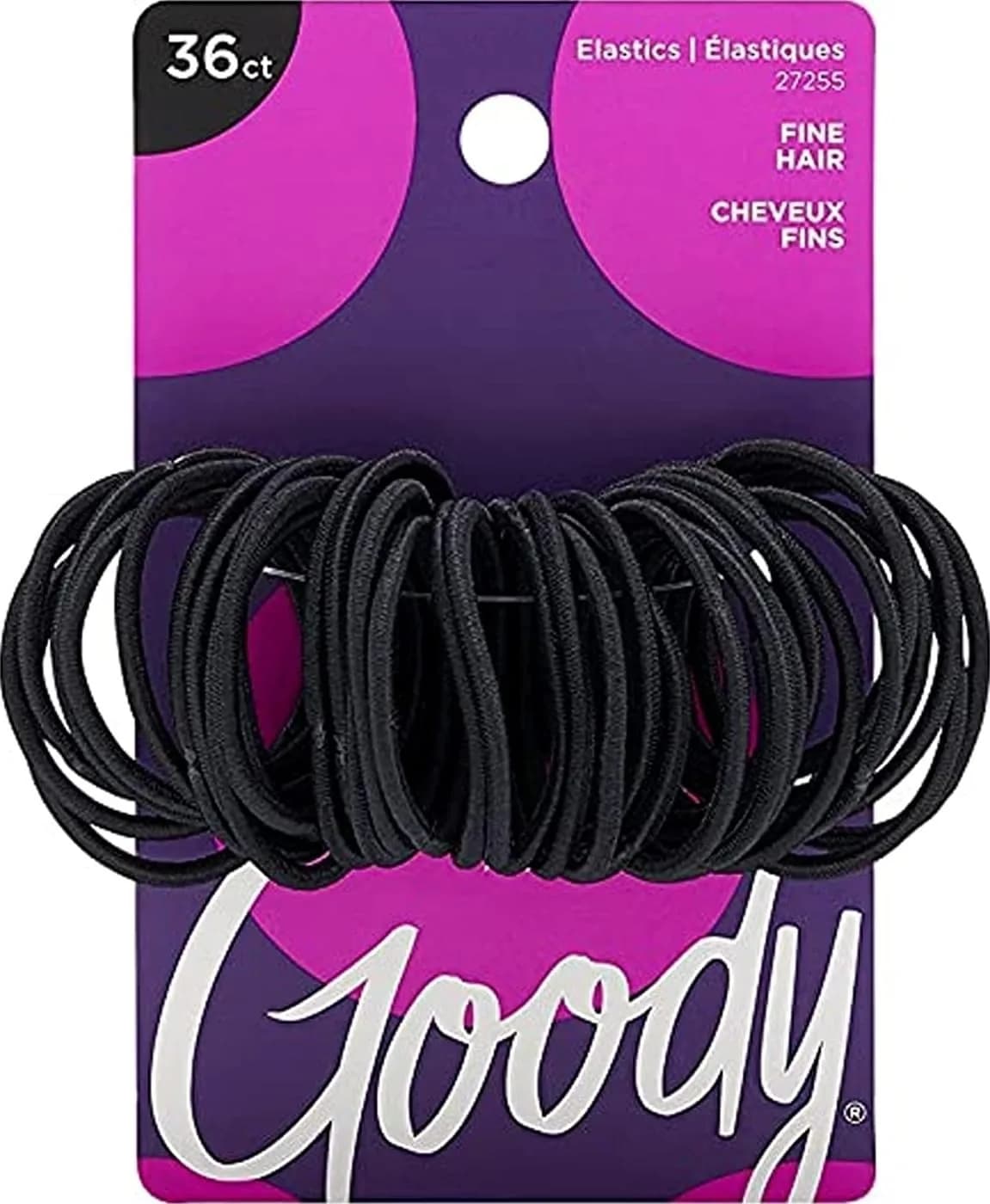 Goody Ouchless Hair Elastics, Black, 36 Count (2mm) | Gentle Hold for Fine to Medium Hair - main product image