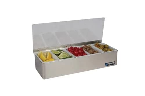 San Jamar Stainless Steel Garnish Tray with Hinged Lid, 4.4 L (18.5 X 6.5 X 4 Inches) | Professional Bar & Restaurant Serveware thumbnail 3