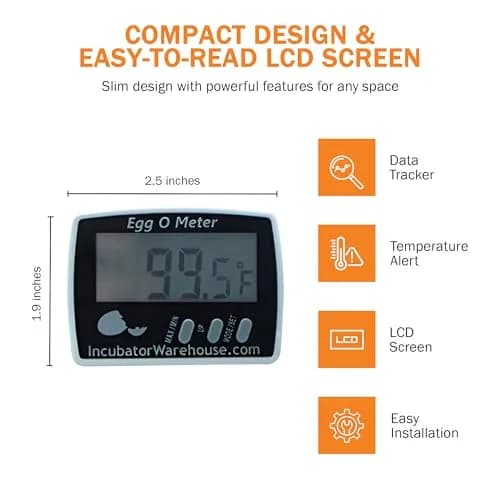 Incubator Warehouse Egg-O-Meter Egg Thermometer with Large LCD, Min/Max Memory, 36-inch Cord, Alarm, Synthetic Egg Probe thumbnail 2