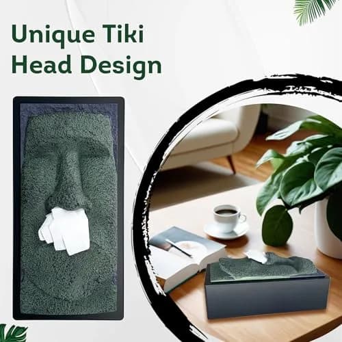 Lily's Home Tiki Head Tissue Box Cover 11"H x 5"W x 5"L | Decorative Resin Organizer for Bathrooms & Countertops thumbnail 3