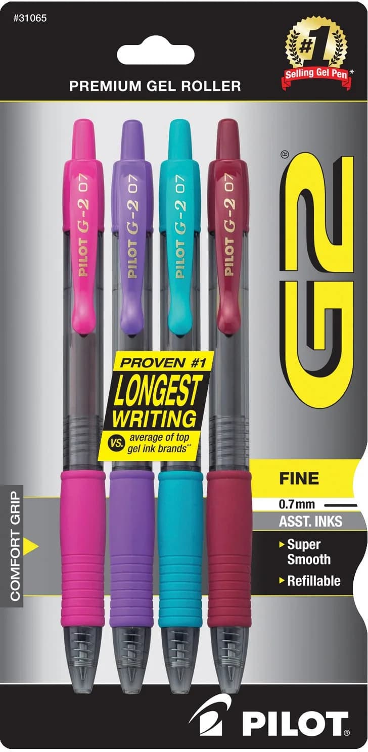 PILOT G2 Premium Rolling Ball Gel Pens, Black Ink, 0.7mm Fine Point, 4-Pack | Smooth Writing for Students & Office — Assorted Fashion / Pens