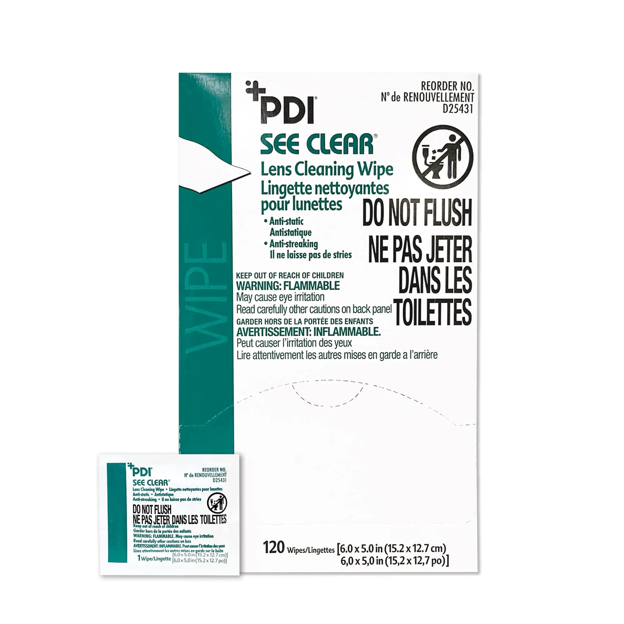 PDI See Clear Surface Cleaning Wipes 120 Pack | Anti-Static & Non-Streaking for Glasses - main product image