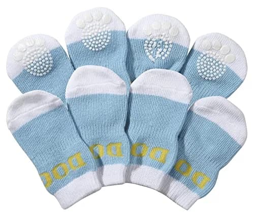 Pet Life Anti-Slippage Breathable Dog Socks Paw Protectors with Rubberized Micro Grips for Premium Traction - Set of 4 Small Blue and White thumbnail 1