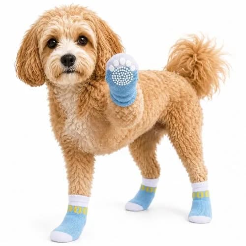 Pet Life Anti-Slippage Breathable Dog Socks Paw Protectors with Rubberized Micro Grips for Premium Traction - Set of 4 Small Blue and White thumbnail 4