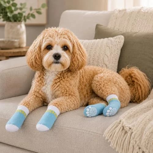 Pet Life Anti-Slippage Breathable Dog Socks Paw Protectors with Rubberized Micro Grips, Set of 4 Large (Blue/White) thumbnail 5