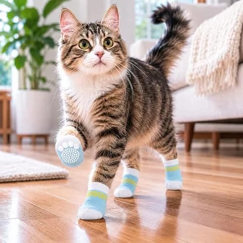 Pet Life Anti-Slippage Breathable Dog Socks Paw Protectors with Rubberized Micro Grips, Set of 4 Large (Blue/White) thumbnail 6