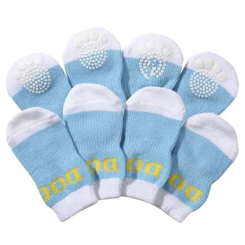 Pet Life Anti-Slippage Breathable Dog Socks Paw Protectors with Rubberized Micro Grips, Set of 4 Large (Blue/White) thumbnail 2