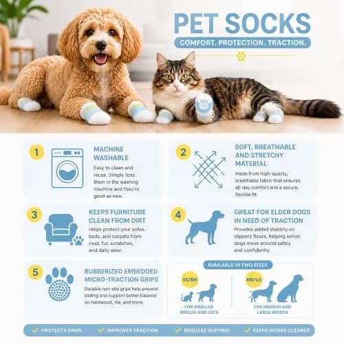 Pet Life Anti-Slippage Breathable Dog Socks Paw Protectors with Rubberized Micro Grips, Set of 4 Large (Blue/White) thumbnail 3