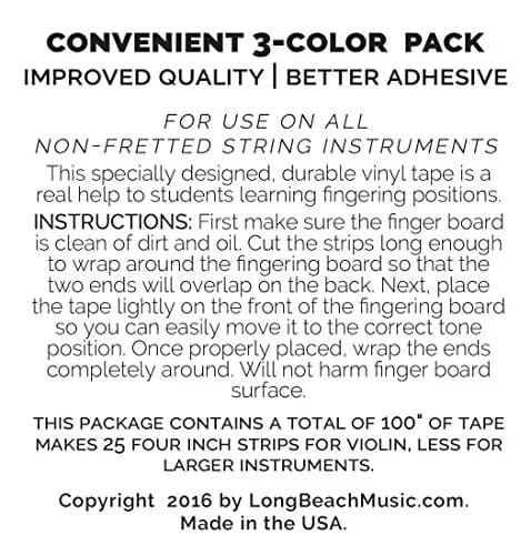 Long Beach Music 3 Mini Color Violin Fingering Tape for Fretboard Note Positions | Student Learning Aid thumbnail 2