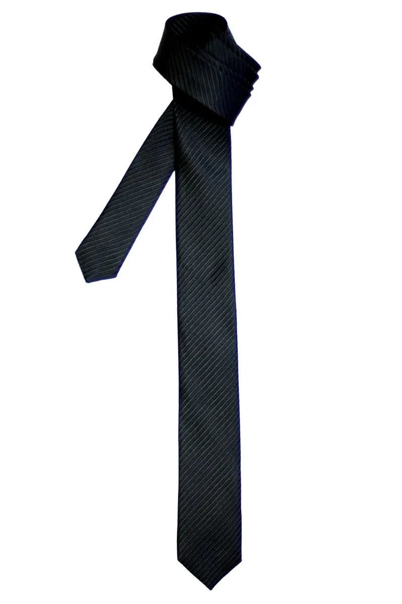 Retreez Skinny Tie with Stripe Textured - Black | 2 inch (5 cm) Width, 58 inch (148 cm) Length - main product image