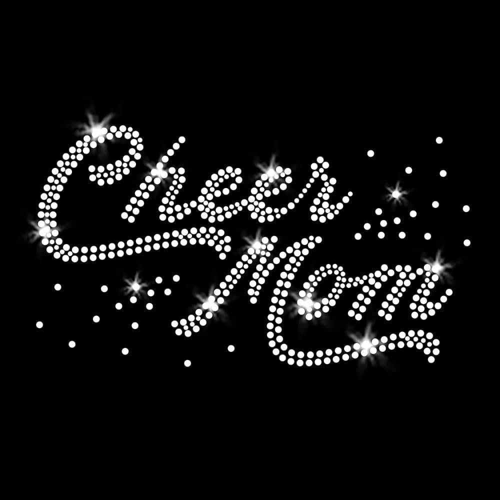 JCS Rhinestones Cheer Mom Swoosh Iron On Rhinestone Transfer 8 x 2.5 inches | High-Quality Glass Crystals for Cheer Support - main product image