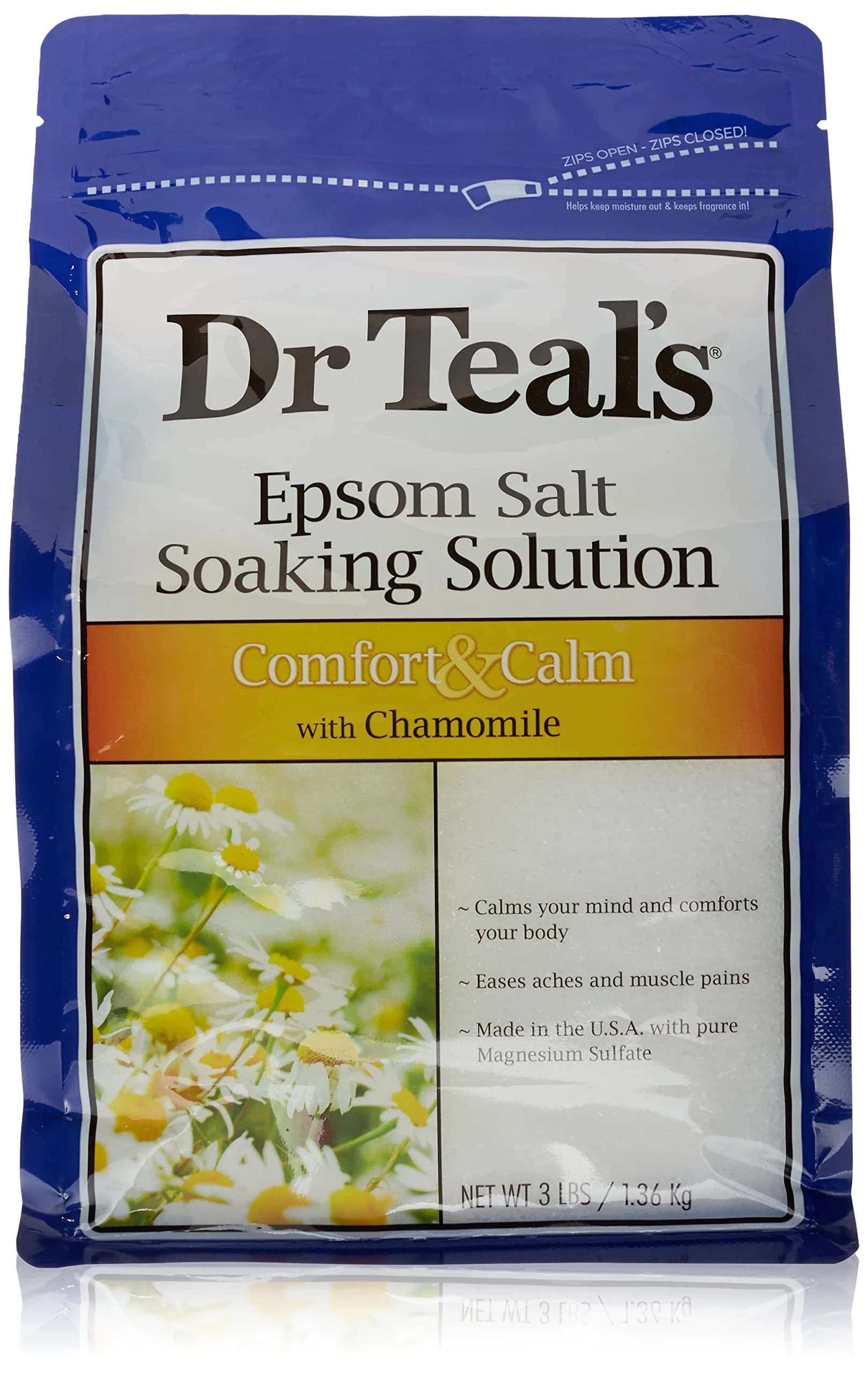 Dr Teal's Epsom Salt Soaking Solution Chamomile 48 Ounce | Soothes Muscles & Moisturizes Skin - main product image