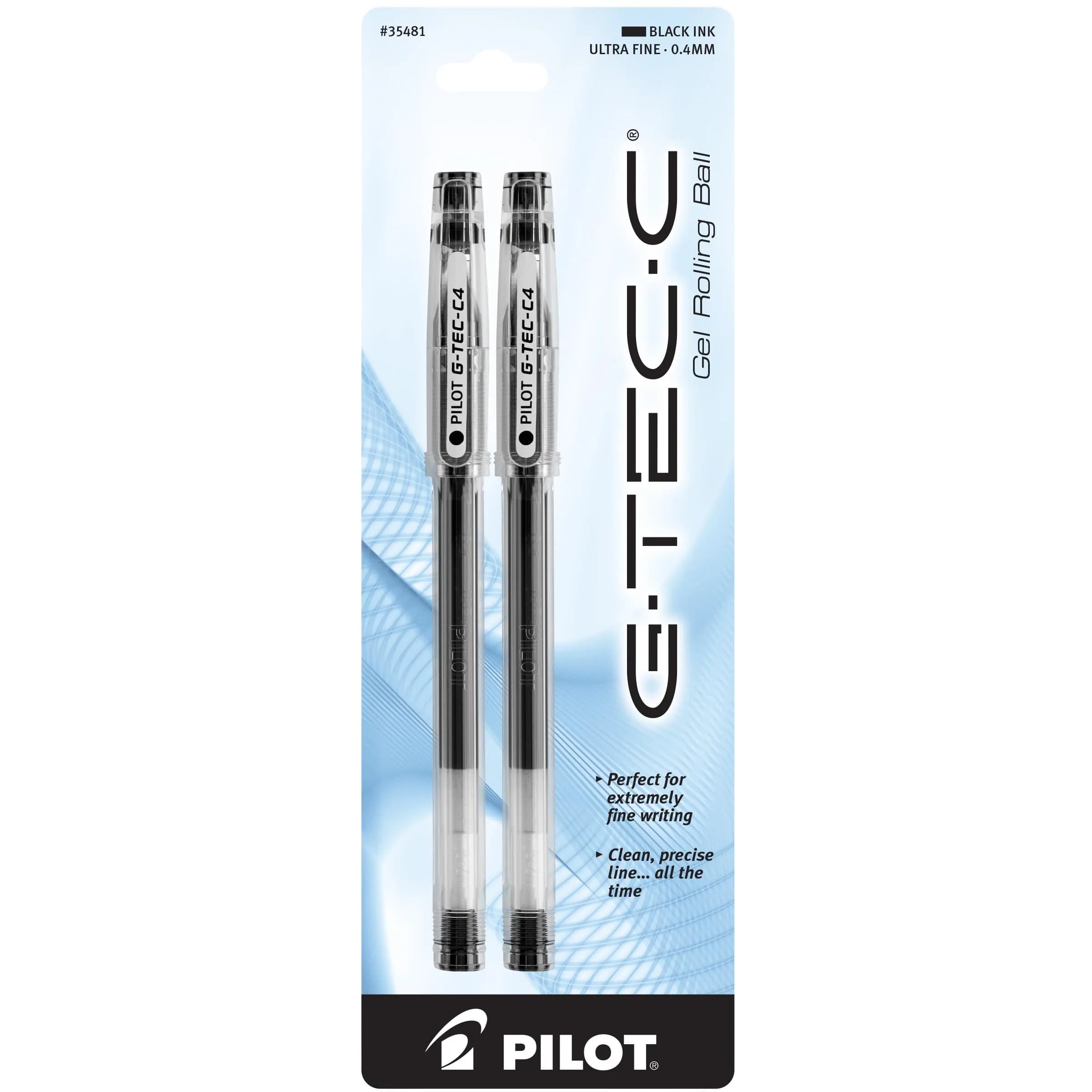 PILOT G-Tec-C Gel Ink Rolling Ball Pens Ultra Fine Point 0.4mm Black Ink 2-Pack | Smooth Ink Flow - main product image