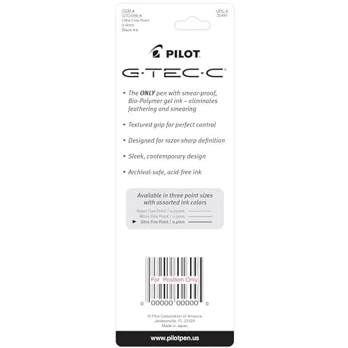 PILOT G-Tec-C Gel Ink Rolling Ball Pens Ultra Fine Point 0.4mm Black Ink 2-Pack | Smooth Ink Flow thumbnail 2
