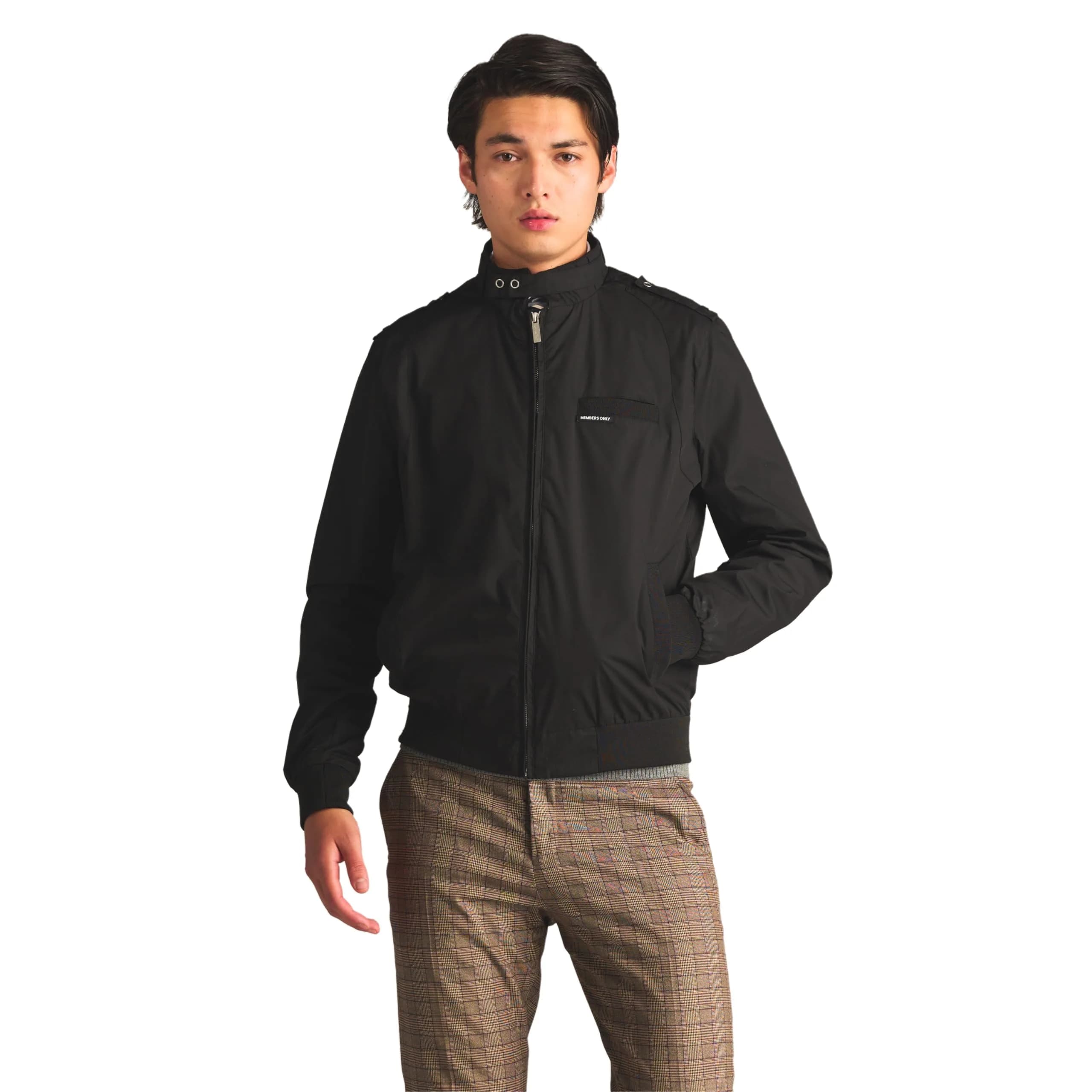 Members Only Classic Iconic Racer Slim Fit Windbreaker Jacket (Grey, Medium) | Water-Resistant Year-Round — Black / Medium