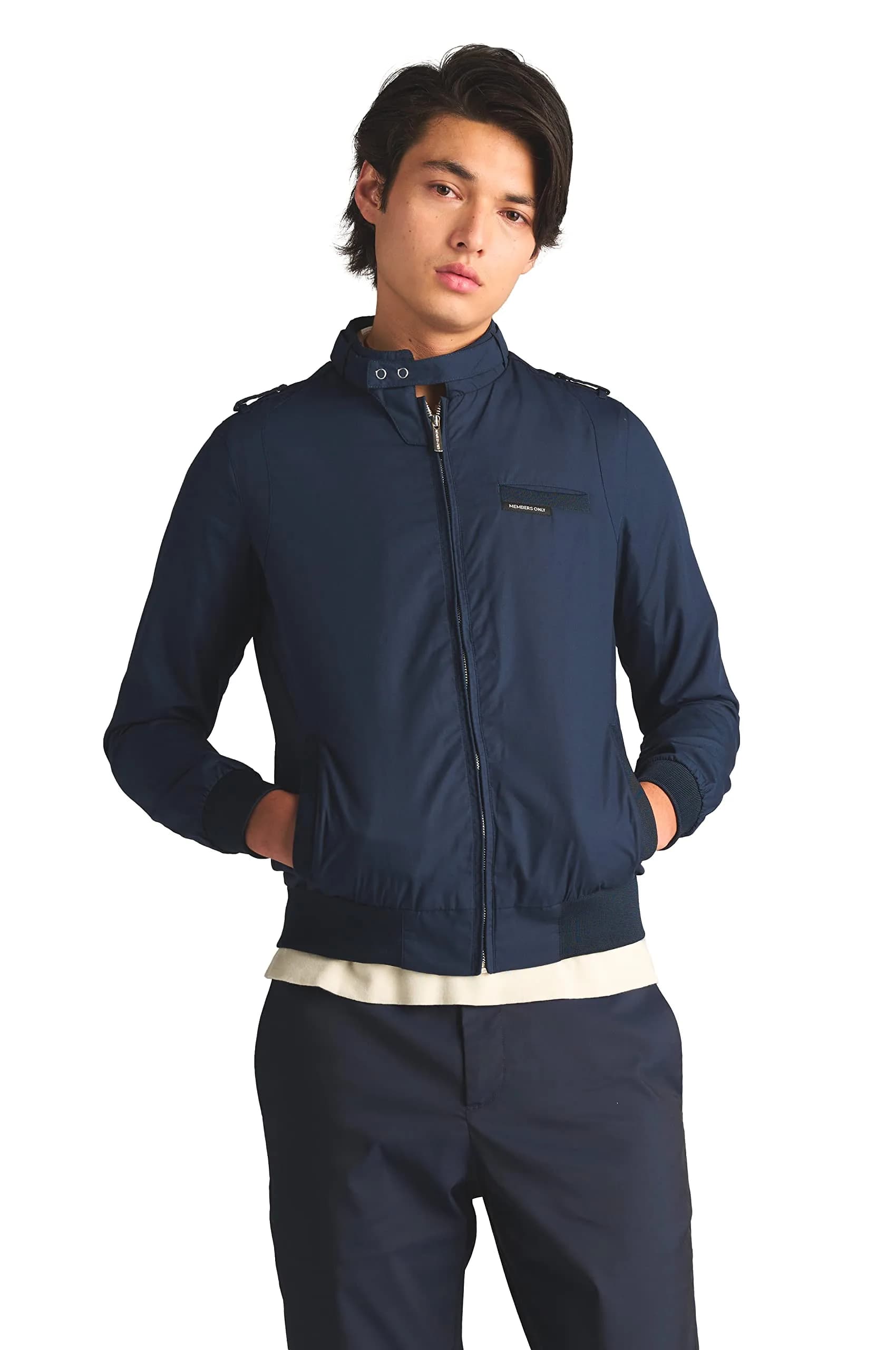 Members Only Classic Iconic Racer Jacket Slim Fit Black Medium | Water-Resistant Year-Round Wear — Navy / X-Large