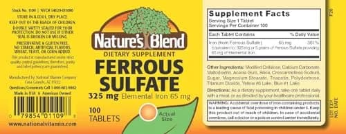 Nature's Blend Iron Ferrous Sulfate 325mg | 100 Tablets, Unflavored, Gluten-Free, Assorted thumbnail 2