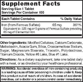 Nature's Blend Iron Ferrous Sulfate 325mg | 100 Tablets, Unflavored, Gluten-Free, Assorted thumbnail 3
