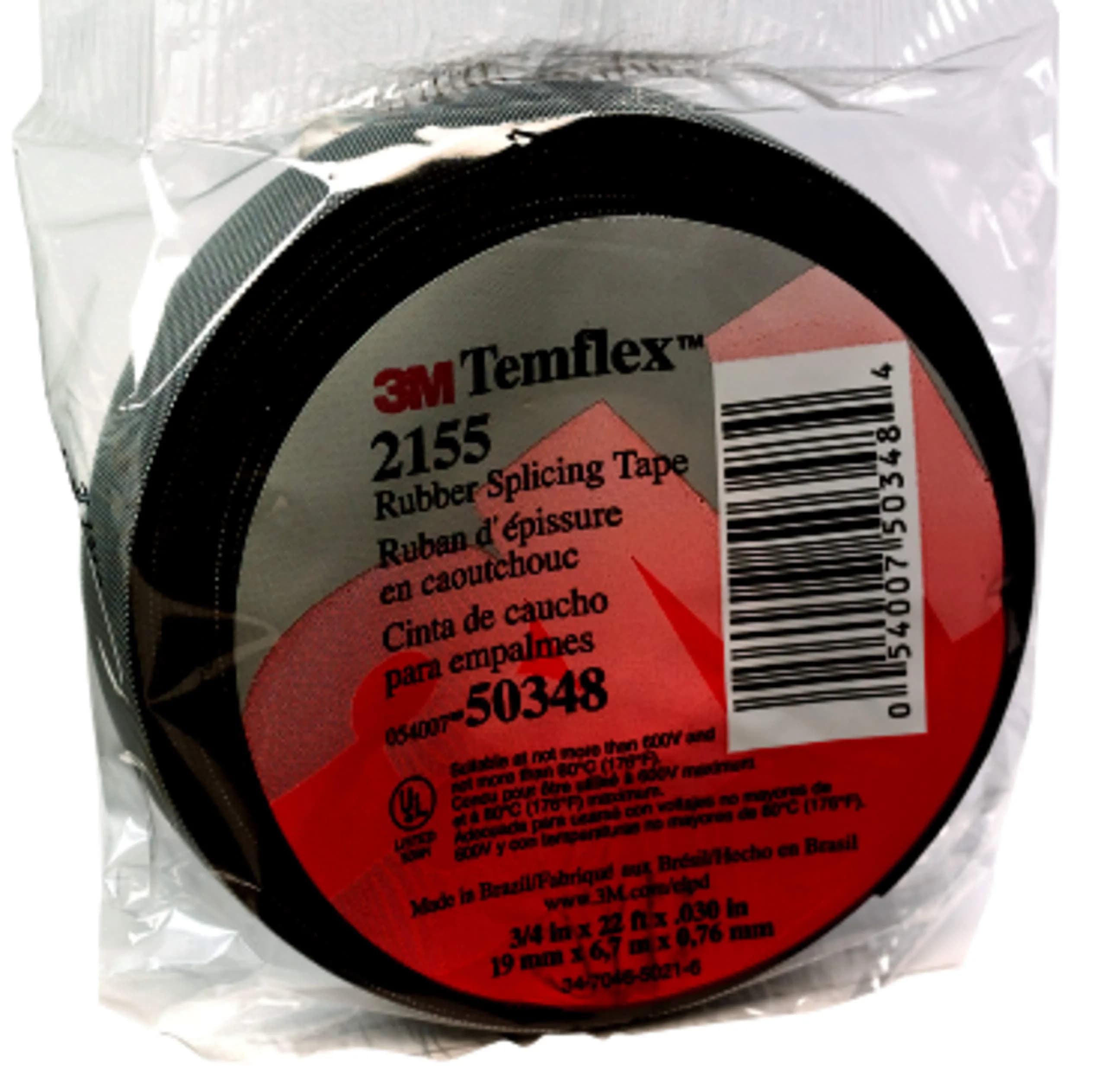 3M Temflex 2155 Rubber Splicing Tape 19mm (3/4") x 6.7m (22ft) Black | UL Listed 600V Electrical Insulation & Moisture Seal - main product image