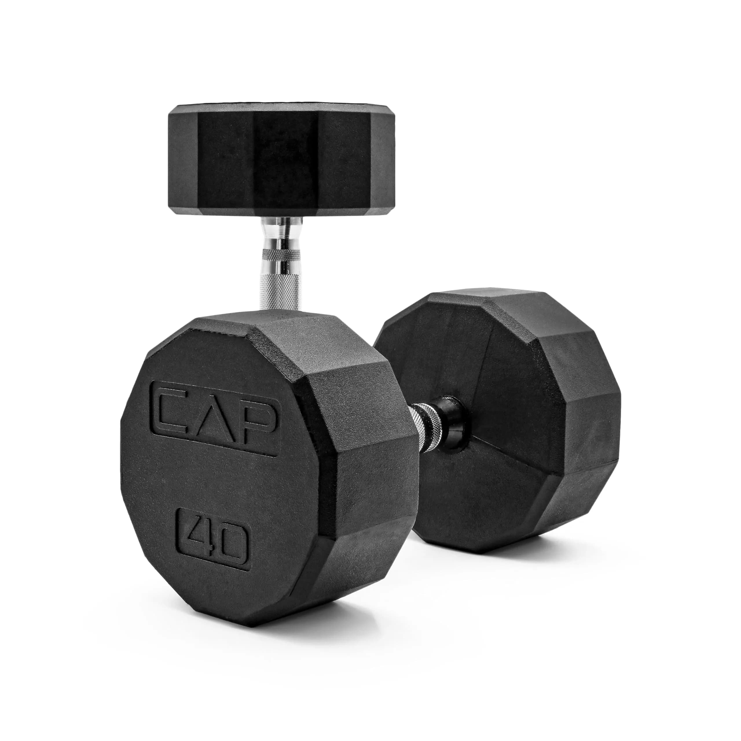 CAP 40lb Rubber Coated 12-Sided Dumbbell | Anti-Roll, Chrome Handle, Durable