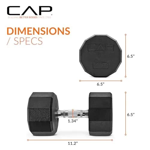 CAP 40lb Rubber Coated 12-Sided Dumbbell | Anti-Roll, Chrome Handle, Durable thumbnail 4