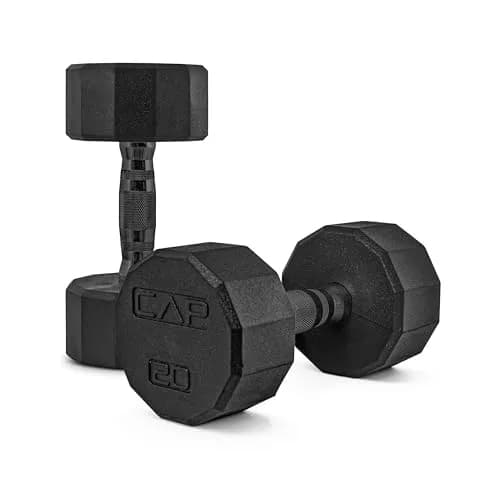 CAP 20 lb Rubber Coated Dumbbell Pair | Anti-Roll 12-Sided Design for Home & Gym thumbnail 1