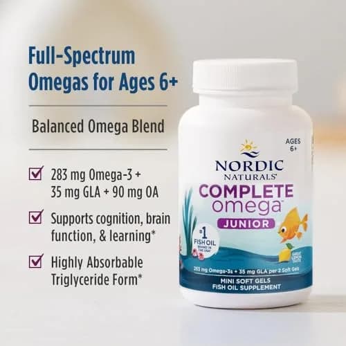 Nordic Naturals Complete Omega Jr. Kids Fish Oil Lemon 180 Mini Soft Gels | Supports Cognition & Nervous System thumbnail 3